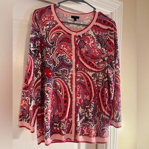 Talbots Pink Paisley Cardigan Size L